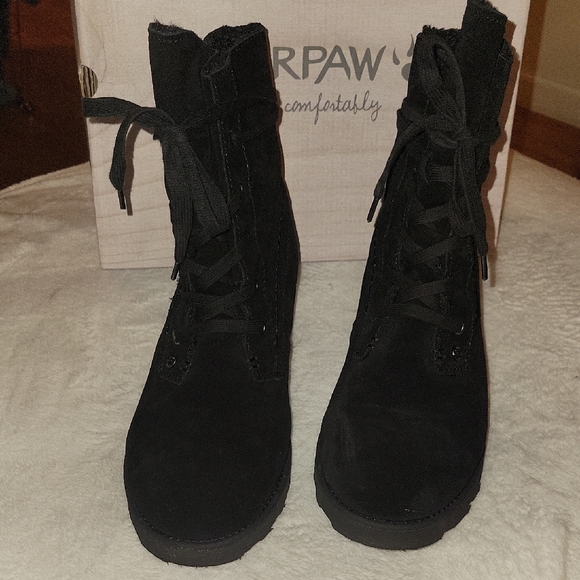BearPaw Black Women's Combat Boots - Picture 2 of 7